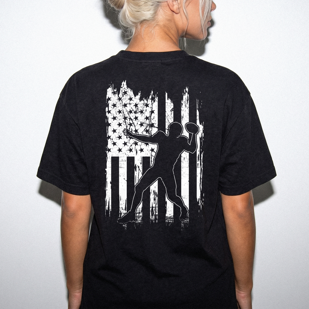 American flag football player back print shirt in black