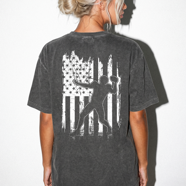 American flag football player back print shirt in pepper