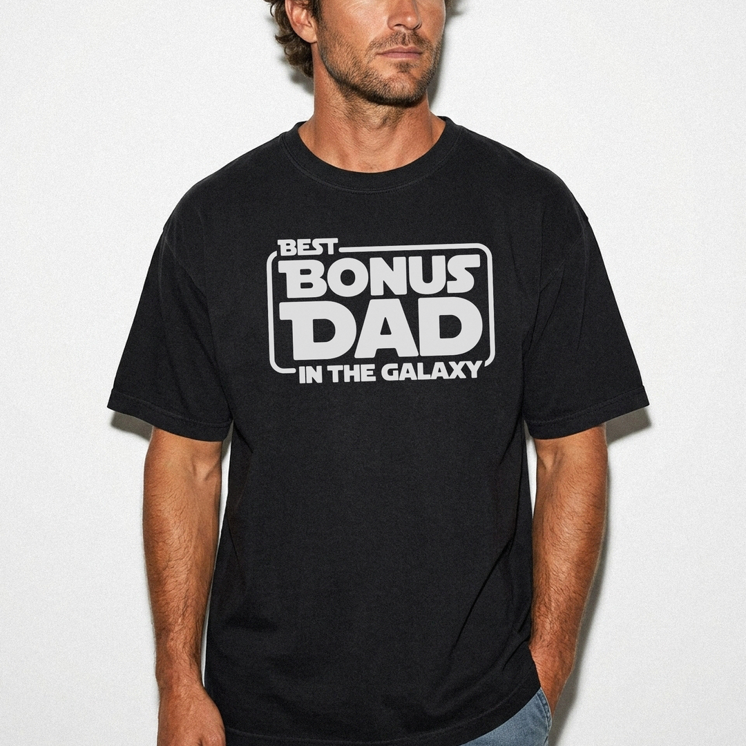 Best bonus dad in the galaxy funny stepdad shirt in black