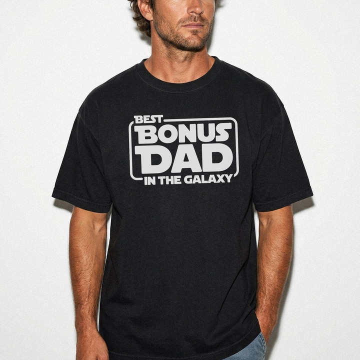 Best bonus dad in the galaxy funny stepdad shirt in black