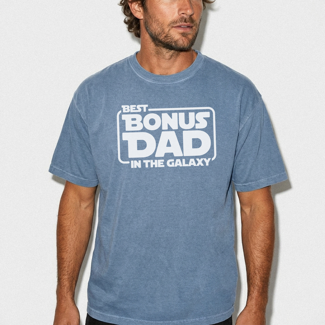 Best bonus dad in the galaxy funny stepdad shirt in blue jean