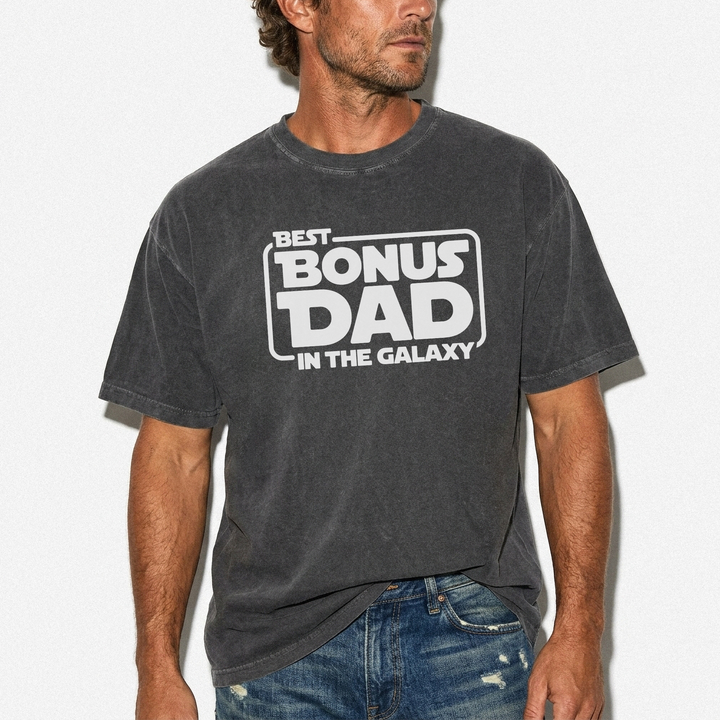Best bonus dad in the galaxy funny stepdad shirt in pepper