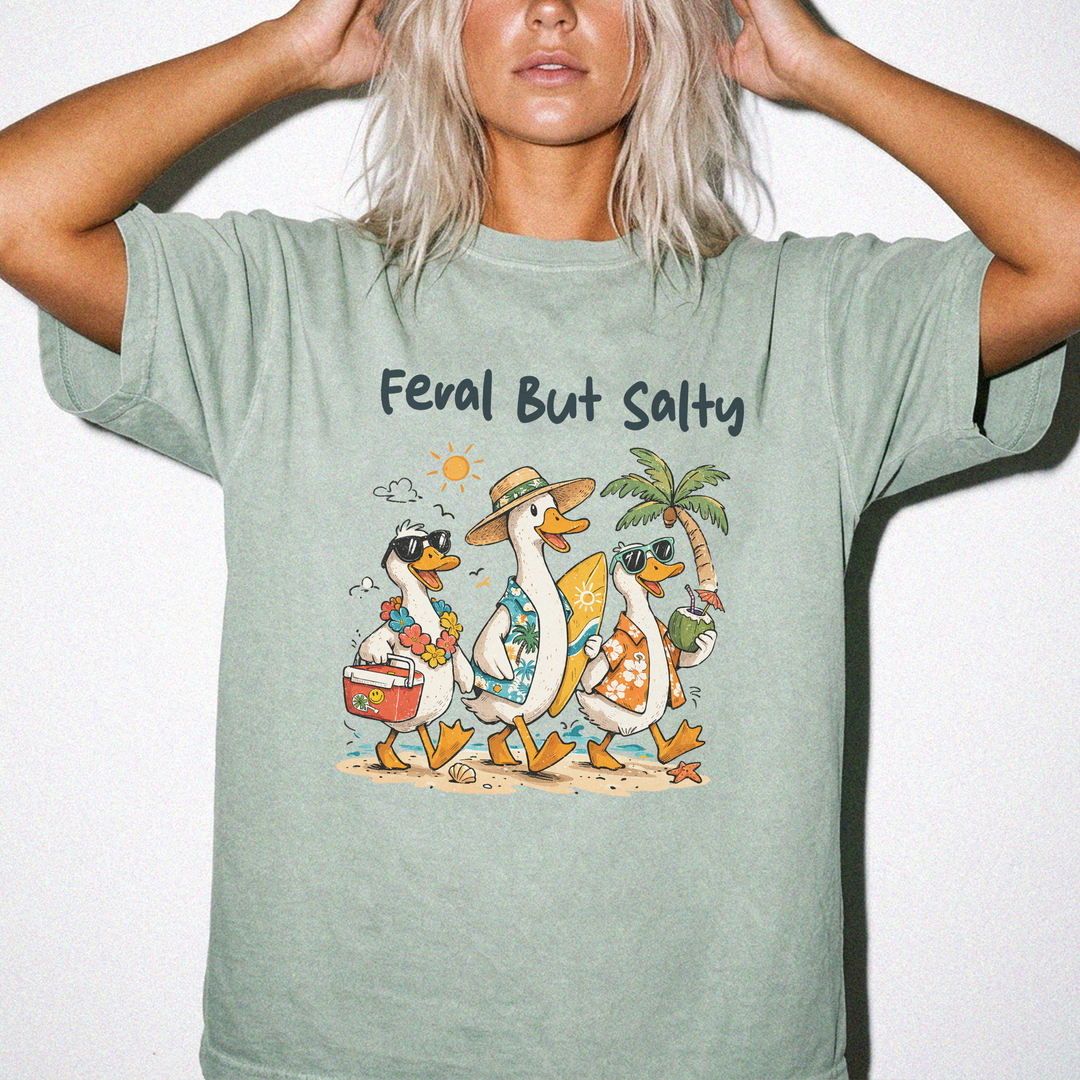 Feral but salty funny beach duck squad women's shirt in bay
