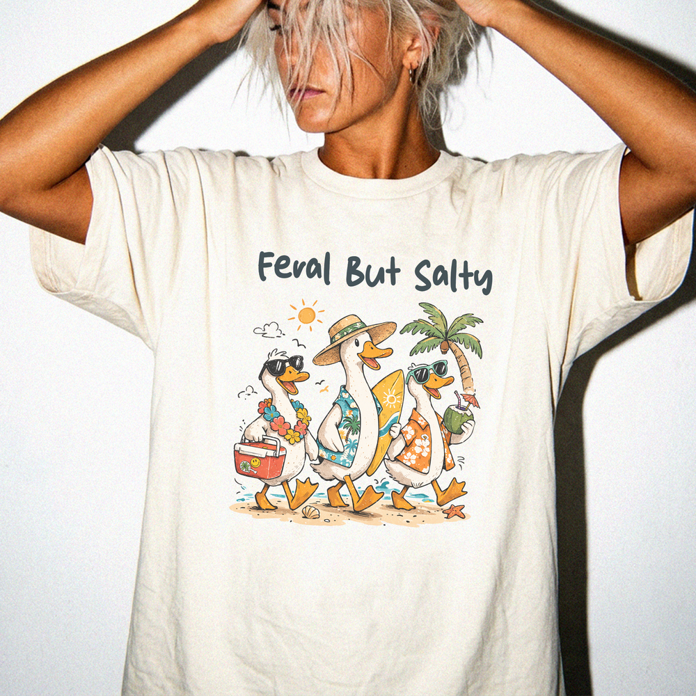 Feral but salty funny beach duck squad women's shirt in ivory