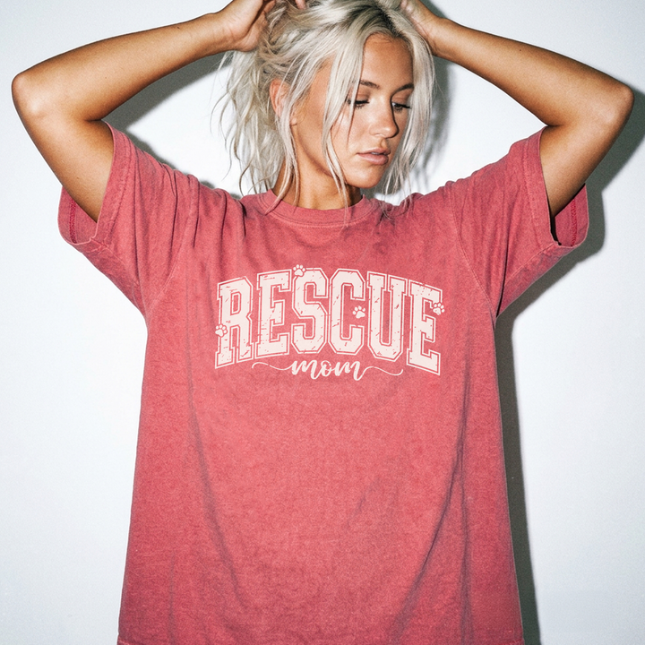 Rescue mom retro varsity dog mom shirt in watermelon