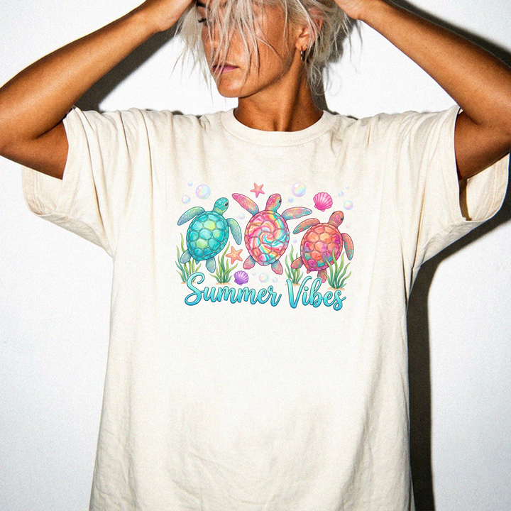 Sea turtle summer vibes colorful beach women&