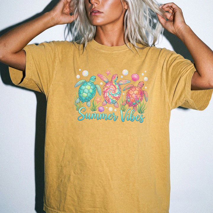 Sea turtle summer vibes colorful beach women&