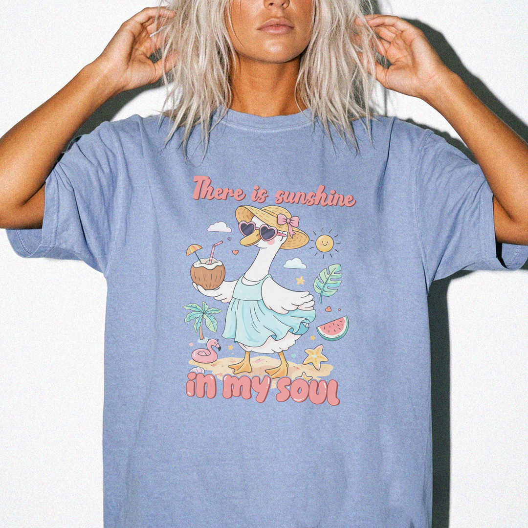 There is sunshine in my soul cute beach duck women's shirt in blue jean