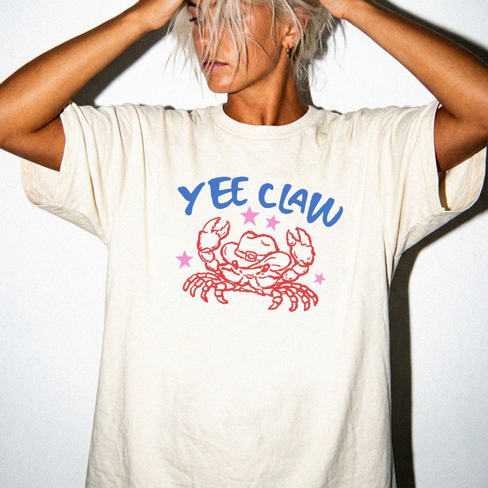 Yee claw funny cowboy crab women's shirt in ivory